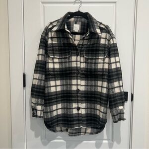 H&M Black and White Plaid Flannel Shacket Jacket Shirt Button Up Long Sleeve